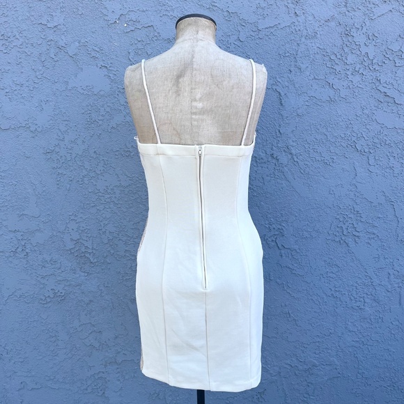 90s Cream Lace Dress Romantic Patchwork bodycon size Large - Picture 6 of 8